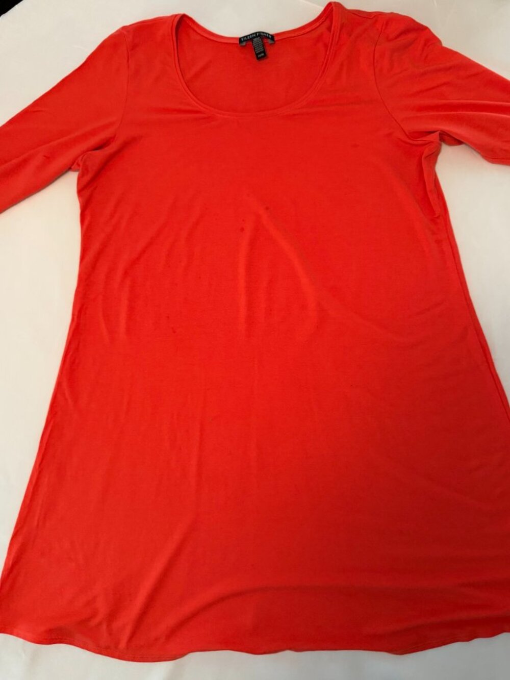 Eileen Fisher Orange Red Stretch Knit Tunic Top Size M